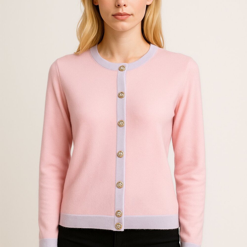 Versace Cashmere Pink Long Sleeve Crew Neck Cardigan Medusa Button Front Top XS